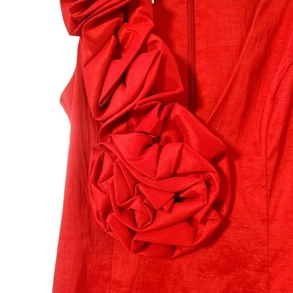 VTG CACHE Rosette Cocktail Dress Size 6 Red Stretchy 3D V-Neck Sleeveless Womens - Picture 4 of 11